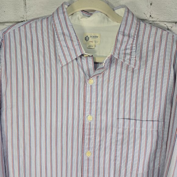 J. CREW MENS BUTTON DOWN LONG SLEEVE SHIRT BLUE STRIPED WHITE CUFF SIZE LARGE - Picture 7 of 7